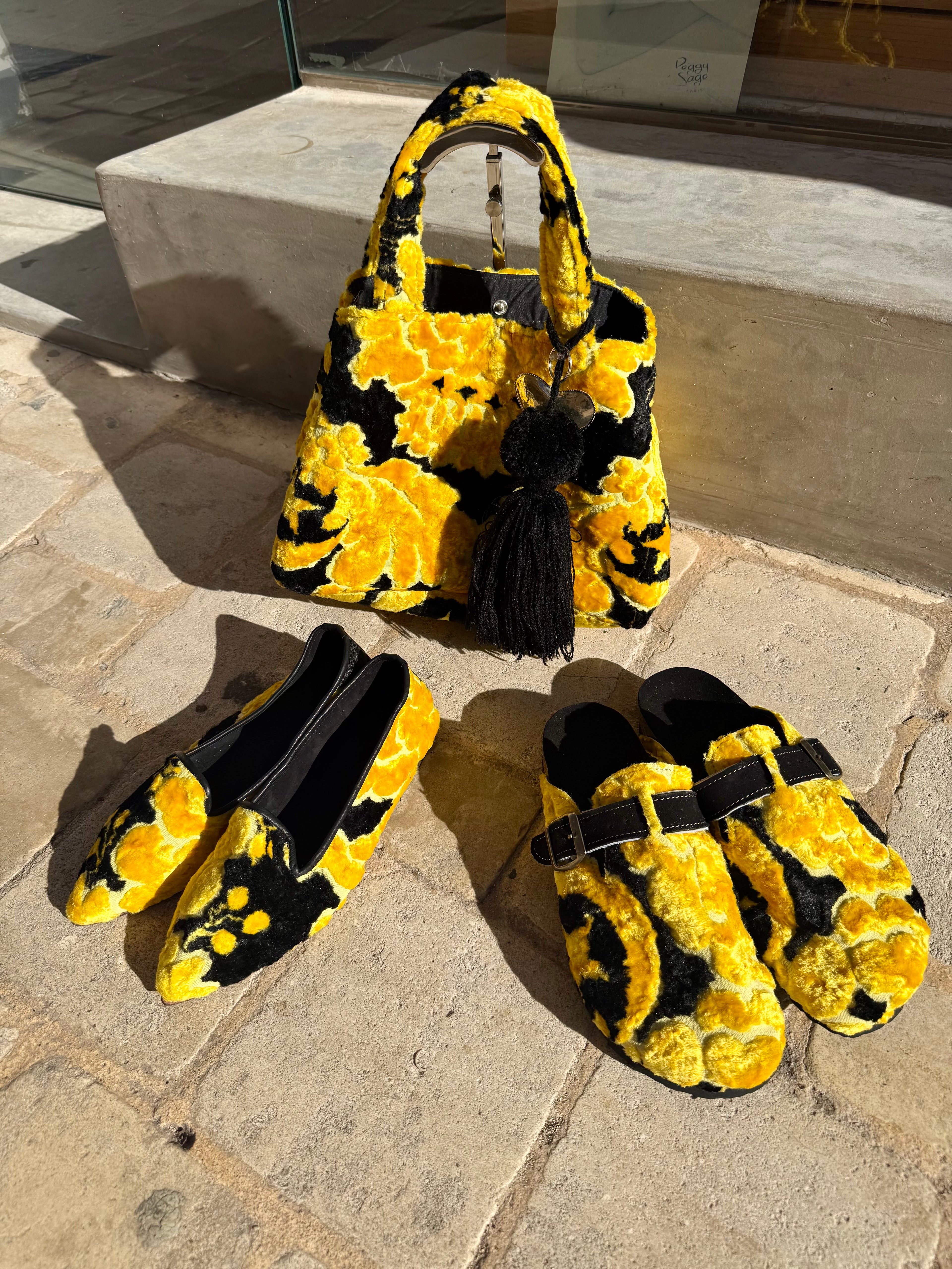 Mule Boston en piel y terciopelo